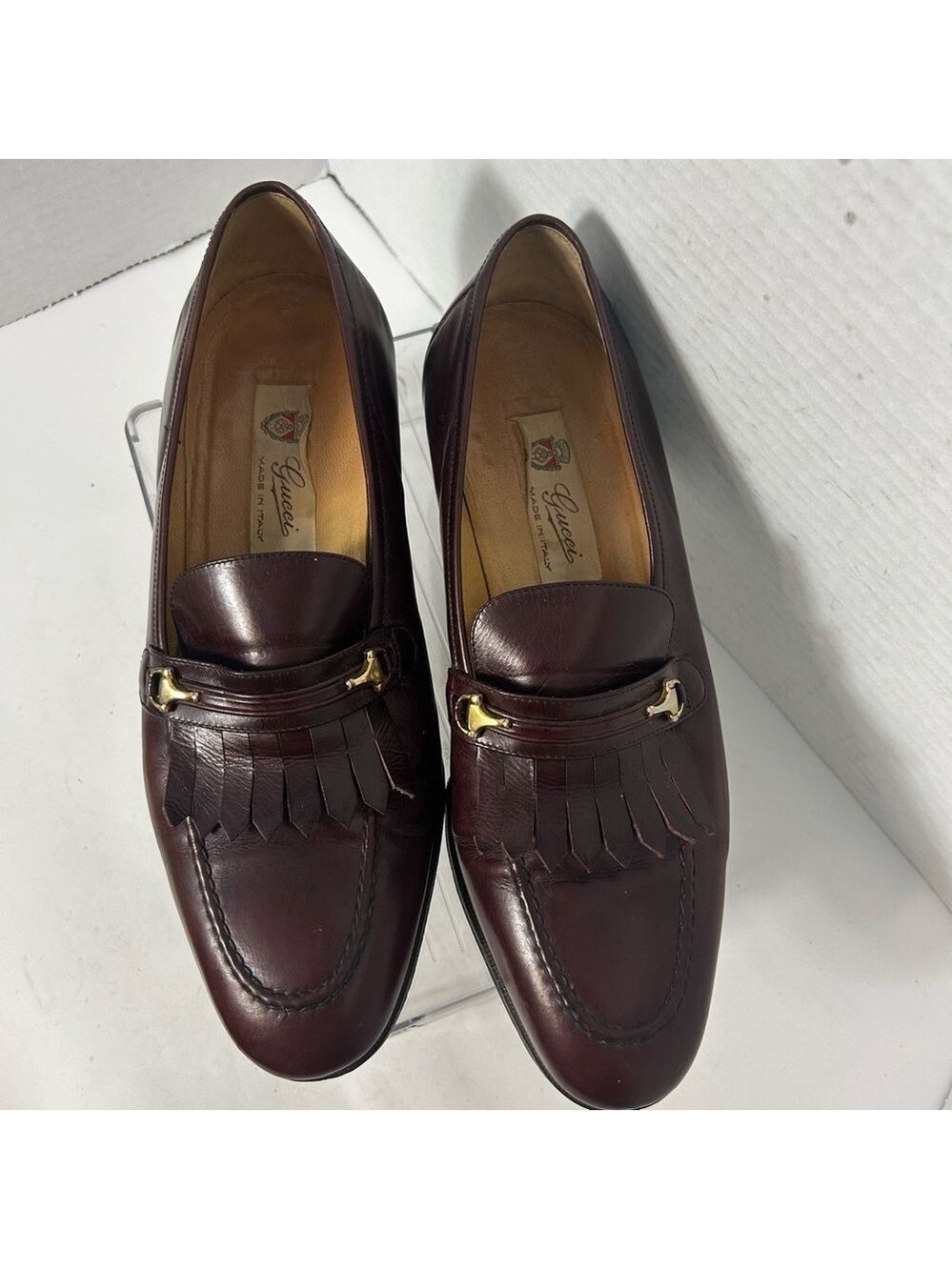 GUCCI Authentic Men’s Loafer Fringe Oxblood Made in Italy 41 US 9.5 US Horsebit - Picture 2 of 14